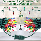 Multicolor Christmas Lights String 50FT 200 Count Incandescent Bulbs Mini Lights with Green Wire for Christmas Tree, Garland, Wedding, Party, Home, Indoor & Outdoor Festival Decoration
