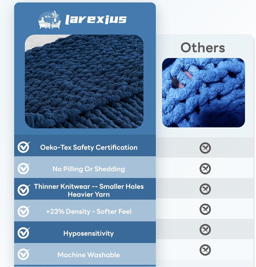 Chunky Knit Blanket - Luxury Soft Cozy 60 * 80 Throw Blanket,100% Woven Blanket Rope Knot Throw Blanket for Couch, Sofa, Home Decor, Gift - Machine Washable（Deep Blue）