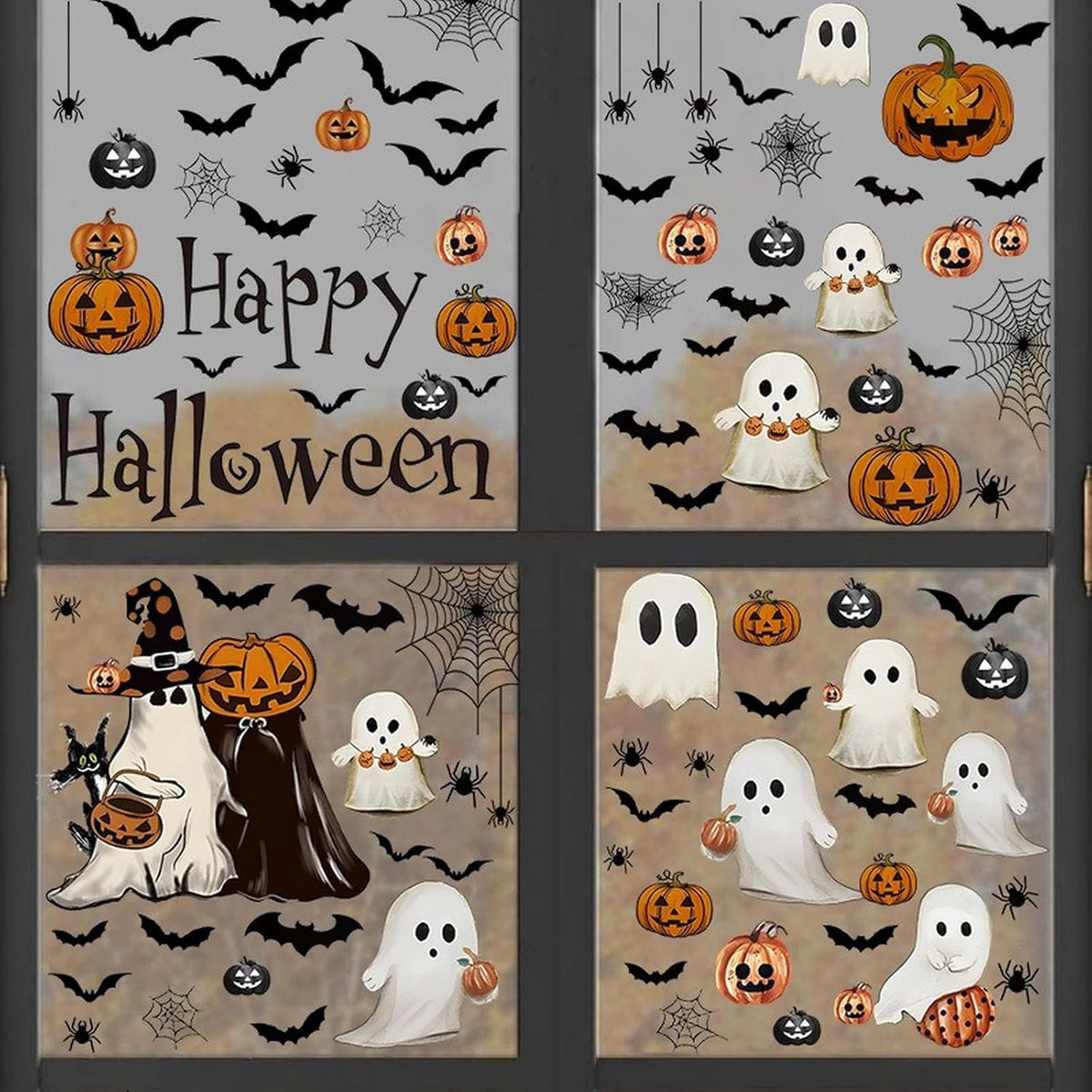 Halloween Ghost Window Clings for Glass 6 Sheets Cute Window Decals Spooky Window Stickers Pumpkin Spider Windows Cling for Halloween Fall Party Home School Office Glass Supplies Decorations