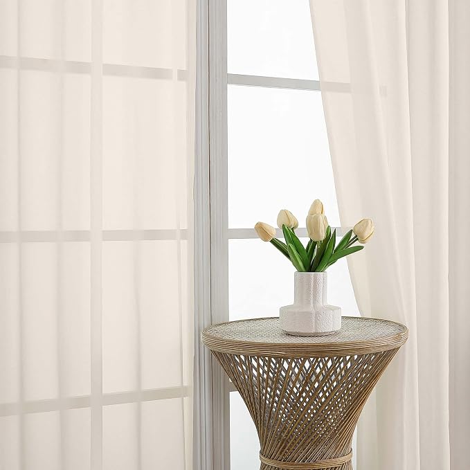 Sheer Cream Curtains 108 Inches Long 2 Panels Set, 59 Inch Extra Wide - Image 3