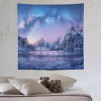 HZOHNAGO Mountain Tapestry Aurora Snow Mountain Sunset Pattern Printed Wall Tapestry Wall Hanging for Bedroom Living Room Dorm 60" W x 60" H