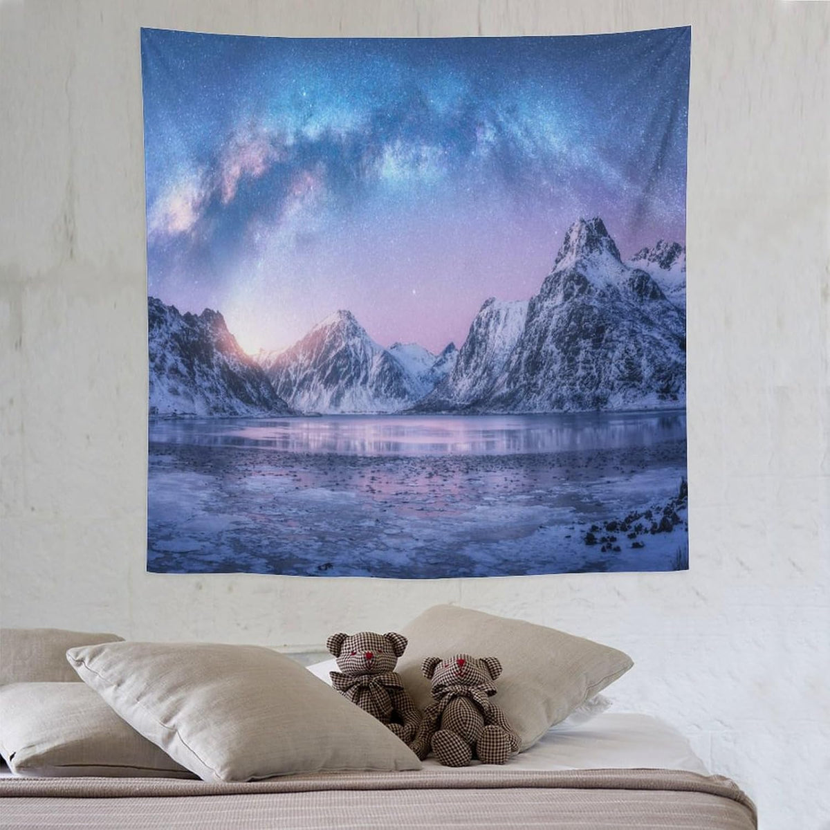 HZOHNAGO Mountain Tapestry Aurora Snow Mountain Sunset Pattern Printed Wall Tapestry Wall Hanging for Bedroom Living Room Dorm 60" W x 60" H