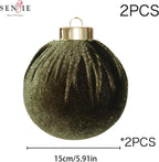 6inch Big Green Velvet Christmas Ornaments, 2pcs Flocked Ornaments Balls Sets for Christmas Tree Decorations