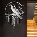 Crow Metal Wall Decor, Raven Wall Art, Large Gothic Raven Decor Hangings, Bird Wall Decor, Metal Tree Branch Decor, Ravens Sign, Raven Art for Living Room (Silver, 30"x24" |76x61cm, metal wall art)