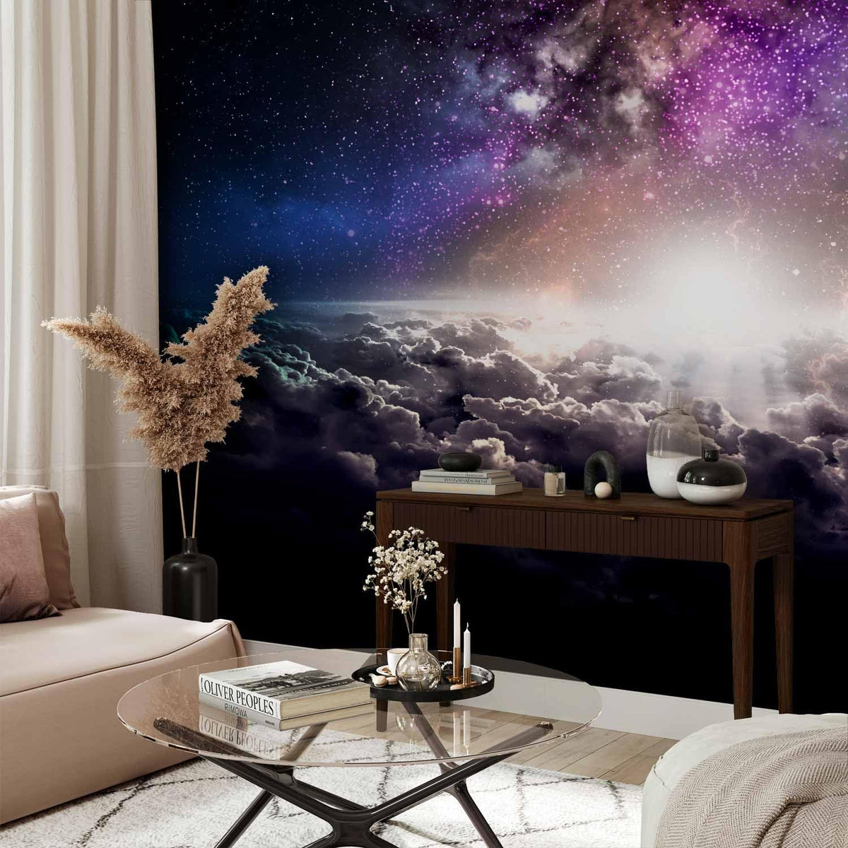 artgeist Wall Mural Galaxy 135x101 in - Peel and Stick Self-Adhesive Wallpaper Removable Large Sticker Foil Wall Decor Print Design Mural Cosmos Sky Star Cloud Purple i-A-10009-a-a