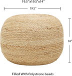 REDEARTH · Jute Circular Jute Pouf Ottoman - Braided Pouffe Accent Sitting Round Footrest for Living Room, Bedroom, Nursery, kidsroom, Patio, Gym; 100% Jute (19.5"x19.5"x14"; Jute Natural)