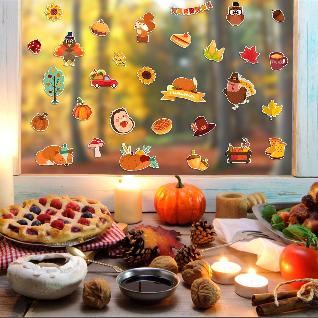 Window Clings Stickers for Kids Window Gel Clings Decals Thick Gel Clings Toddlers and Adults Classroom Home Nursery Airplane Birthday Party Supplies (Fall)
