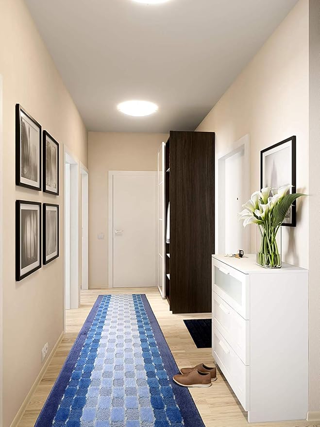 32 Ft Blue Extra Long Hallway Runner Rug, Custom Size, Non Slip Washable | - Image 3