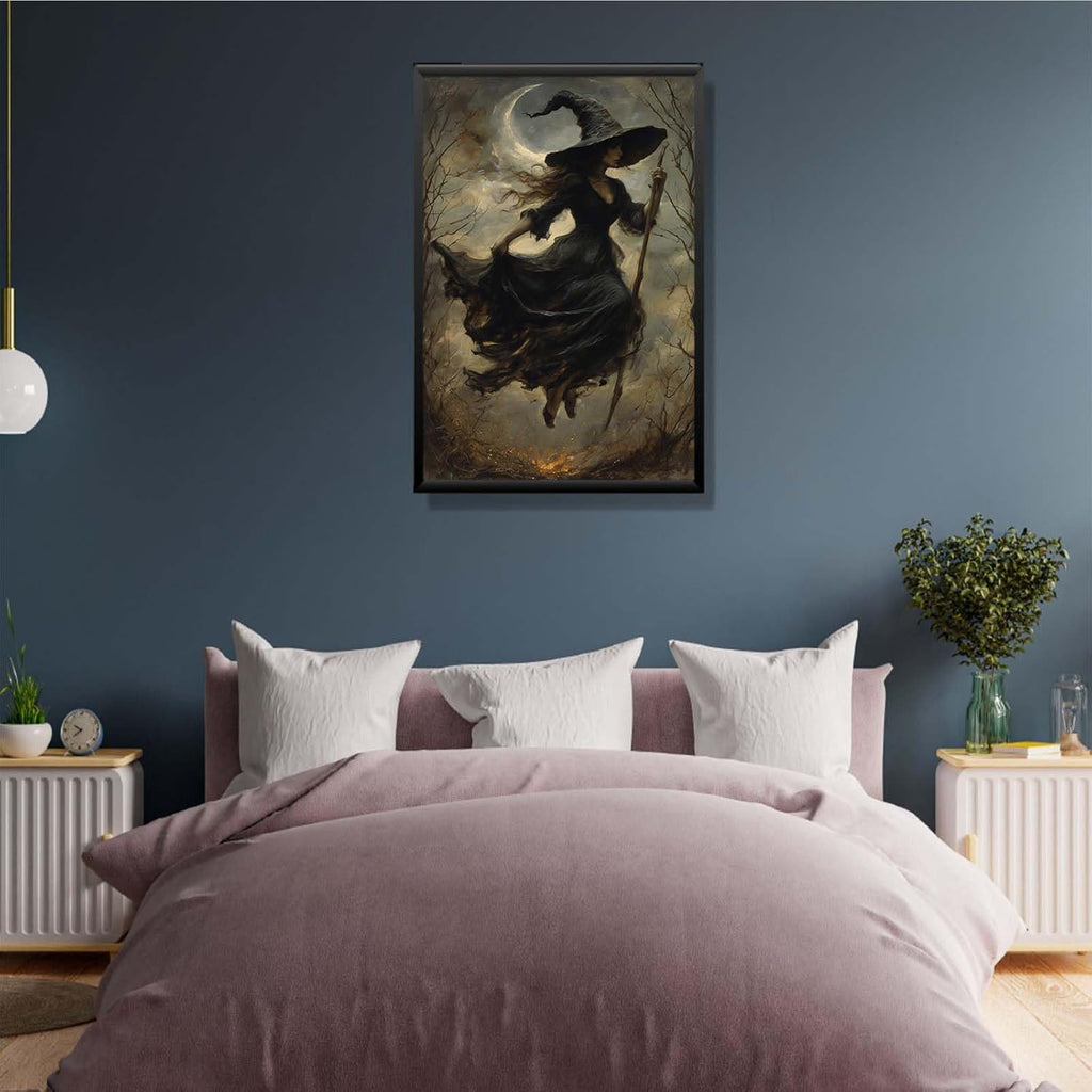 JFHCQJPK Witch in the Forest Halloween Print Wall Art Poster Witch Decor Vintage Print Dark College Wall Art Victorian Gothic Room Decor Canvas Wall Print16x24in Metal blackFramed