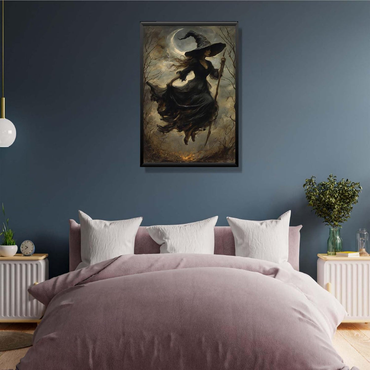 JFHCQJPK Witch in the Forest Halloween Print Wall Art Poster Witch Decor Vintage Print Dark College Wall Art Victorian Gothic Room Decor Canvas Wall Print16x24in Metal blackFramed