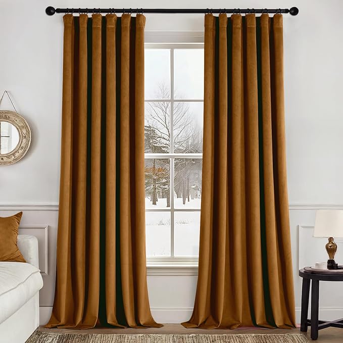 MIULEE Velvet Curtains 50W x 84L 2 Panels Golden Brown Blackout Curtains | by MIULEE