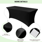 Obstal Spandex Table Cover 8ft Fitted Tablecloth Rectangular - Black Rectangle Folding Table Cloth for Birthday Party Wedding Banquet, 96L x 30W Inch