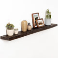 Fun Memories 48" Floating Shelves for Wall, Live Edge Solid Elm Wood Floating Shelf with Invisible Bracket, Wall Mounted Display Wooden Shelves for Bathroom, Kitchen, Bedroom, Walnut Color, Set of 1