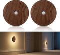 Motion Sensor Night Light Wood Rechargeable Battery-Powered Stick-On Step Lights Loftie Lights Magnetic Closet Warm Nightlight for Hallway Bedroom Stair (2 Pack Black Walnut)