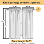 Grey Sheer Curtains 63 Inch Long 2 Panels, Elegant Voile Drapes - Image 4