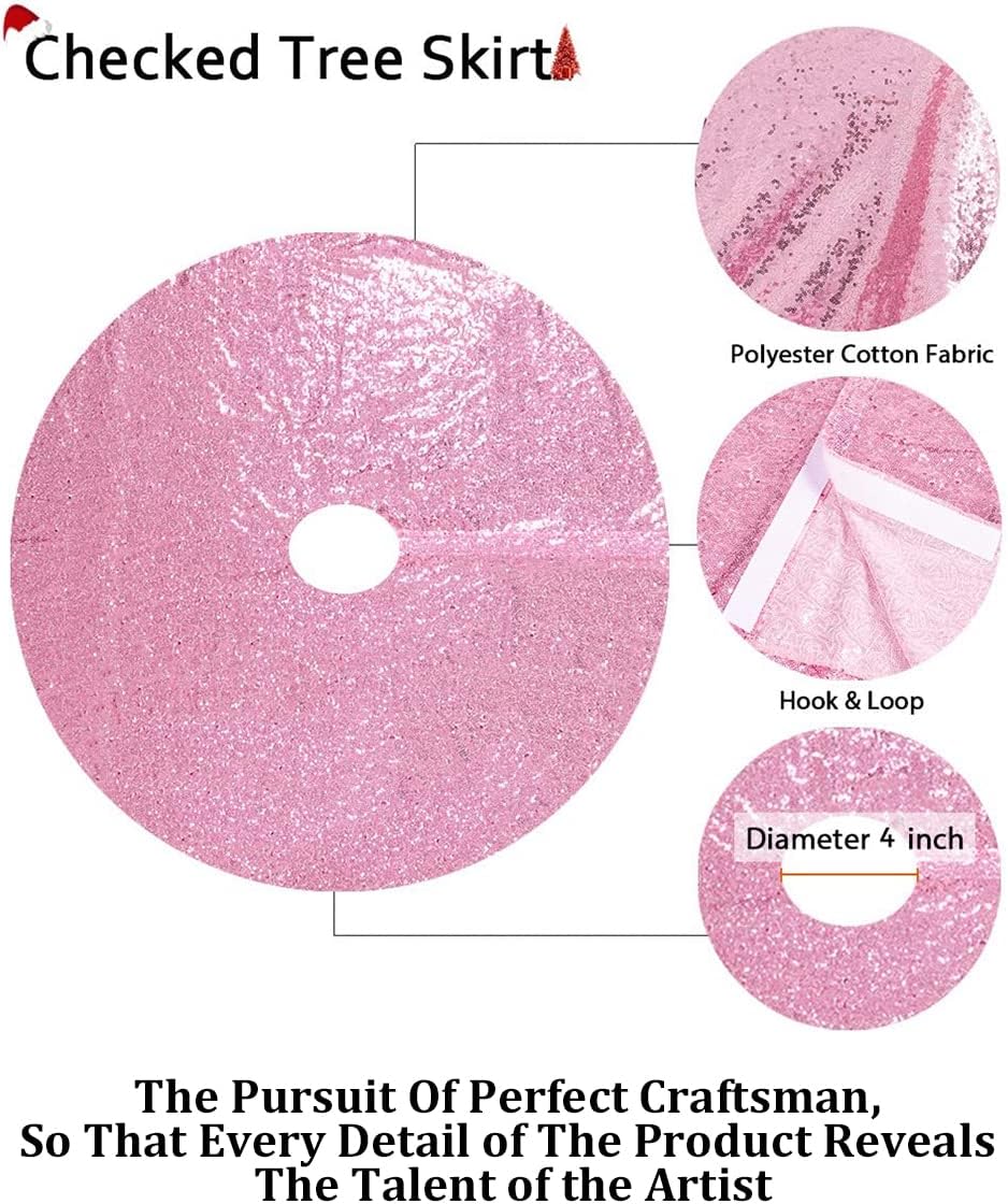 Partisout 48in Fuchsia Pink Sequin Tree Skirt Glitter Colorful Christmas Skirts for Halloween Holiday Celebration Supplies