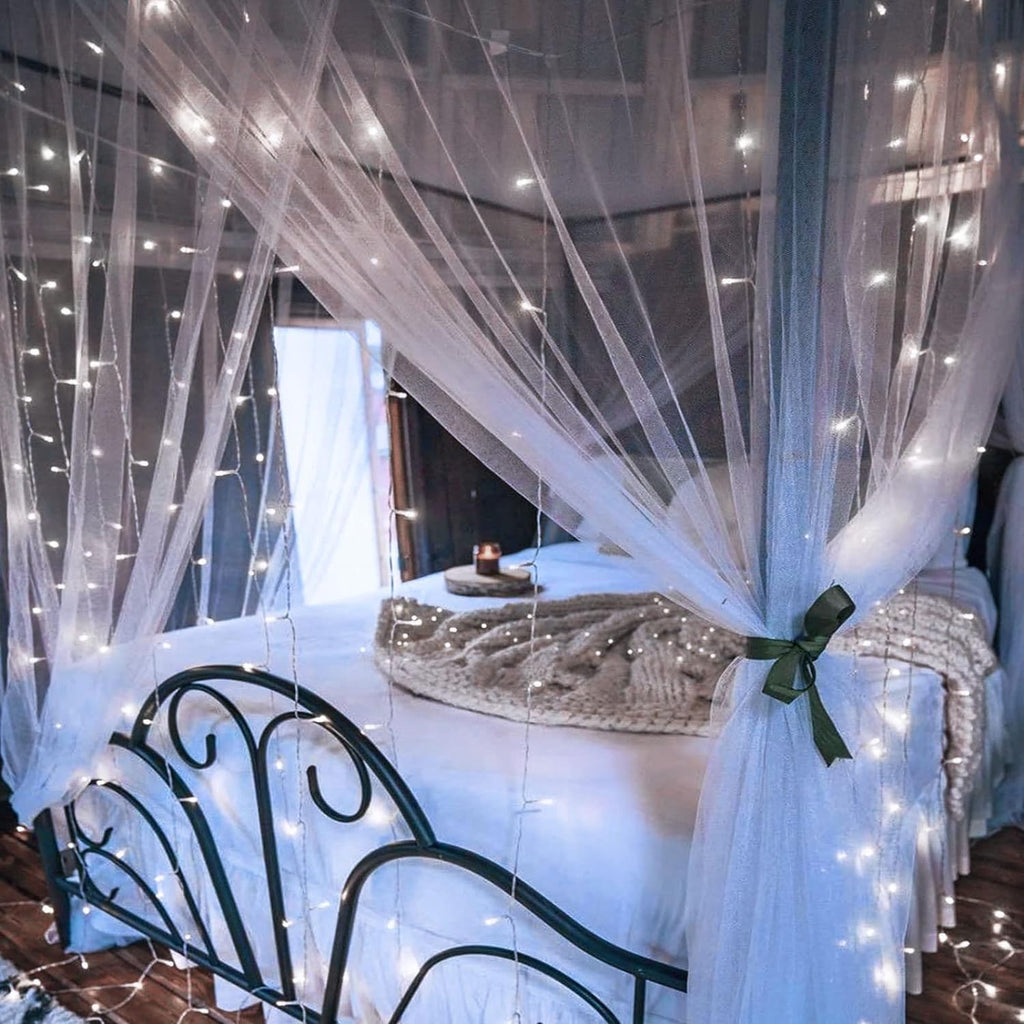 echosari Curtain Lights Battery Operated, 9.8Ft x 9.8ft 300 LED Curtain String Light with Remote Timer 8 Modes Hanging Lights for Wedding Party Home Garden Wall Decor (Cool White)