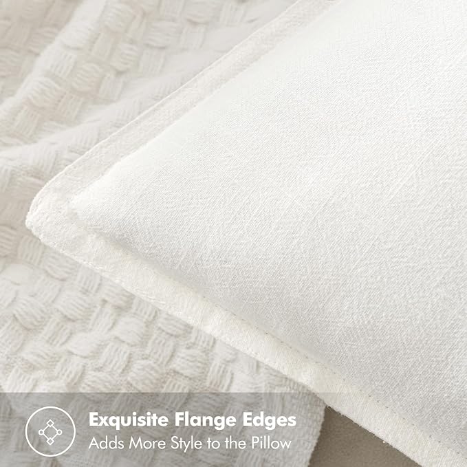 MIULEE Decorative Linen Lumbar Pillow Covers 12x20 Inch Cream White | Boho - Image 2