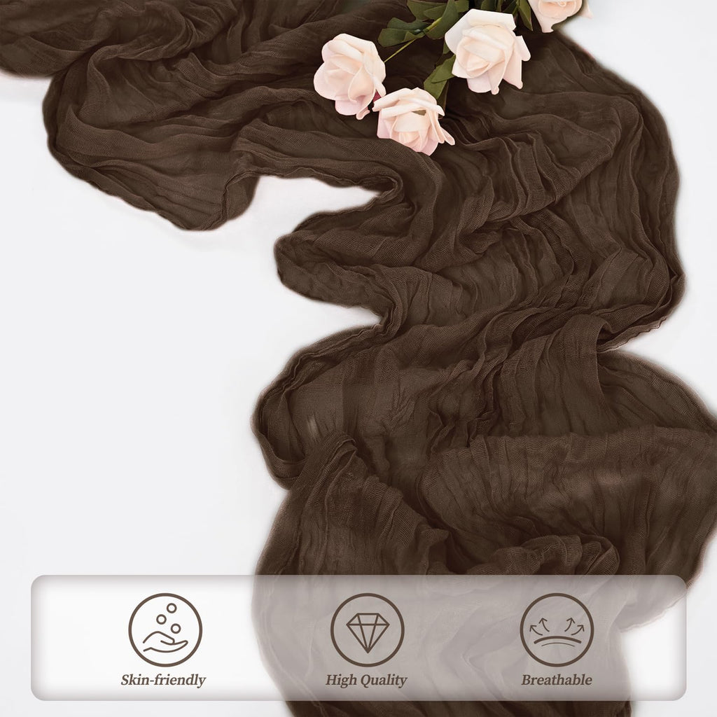 10FT 6 Pack Brown Cheesecloth Table Runner 20 x 120 Inch Long Boho Fabric Rustic Cheese Cloth Table Runner for Wedding Bridal Shower Baby Shower Gauze Sheer Birthday Party Table Decorations