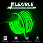 GZBtech Flexible LED Neon Rope Lights 33FT,AC 110-120V Waterproof Strip Light, 120 LEDs/M Cuttable Connectable Neon Lighting for Indoor Outdoor Home Decor/Commercial Building Use-Green 10M