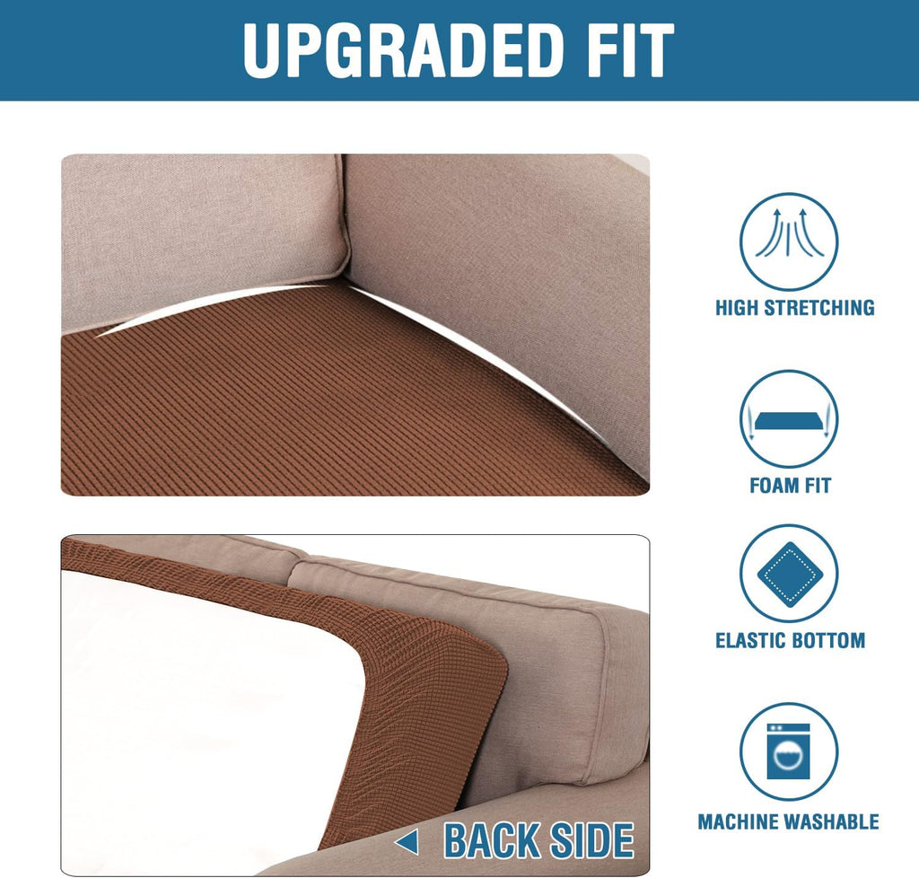 H.VERSAILTEX Super Stretch Individual Seat Cushion Covers Sofa Covers Couch Cushion Covers Slipcover Sets Thick Jacquard Textured Twill Fabric (1 Piece Loveseat Cushion Cover, Caramel)