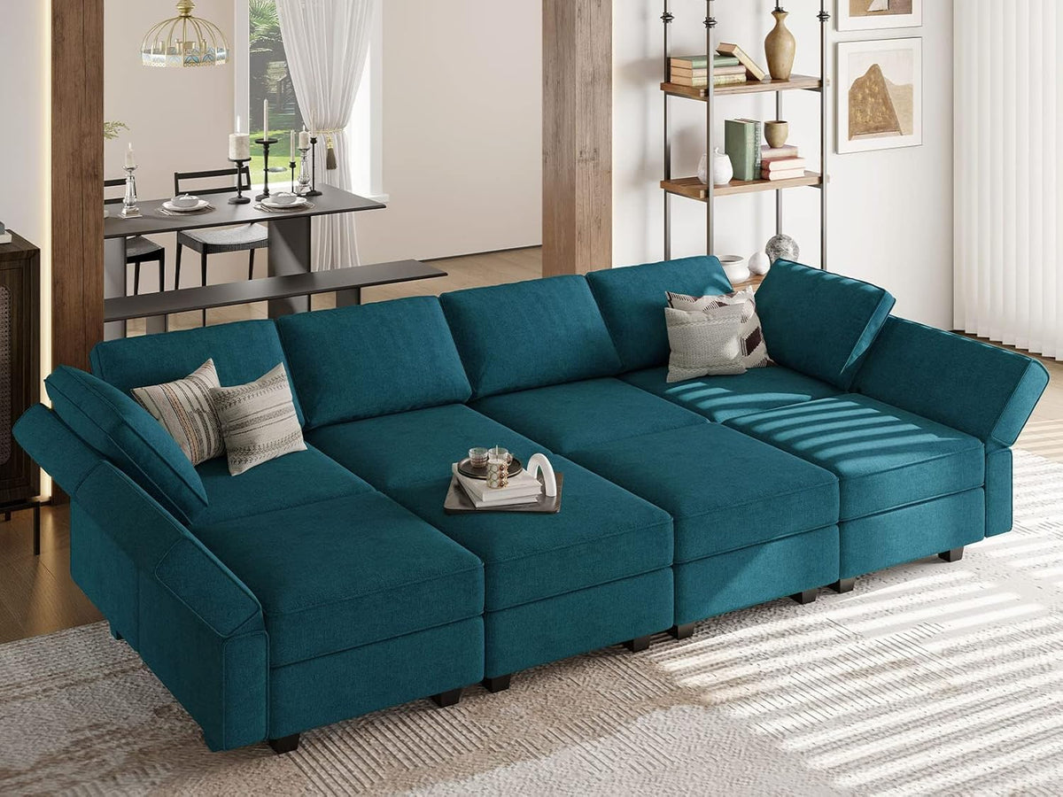 Belffin Modular Sectional Sleeper Sofa Bed Convertible Sectional Couches for Living Room. Peacock Blue Couch