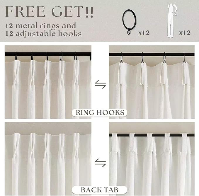 Natural Extra Wide 60 Inch Width Pinch Pleated 90 Inch Curtains | Thick Linen - Image 4