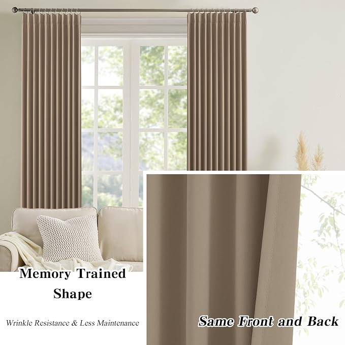 80 Inch Wide Black Pinch Pleated Curtains 80 x 108, Thermal Insulated Noise - Image 6