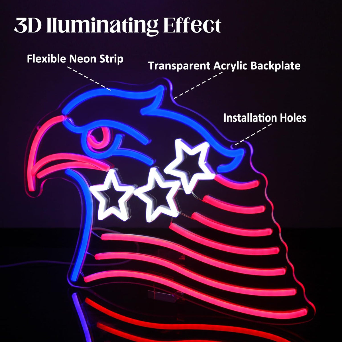Patriotic Eagle Flag Neon Sign USA Stars and Stripes LED Sign for Wall American Flag Neon Lights Signs for Bedroom Memorial Day 4th of July Independence Day American Eagle Day Decorations