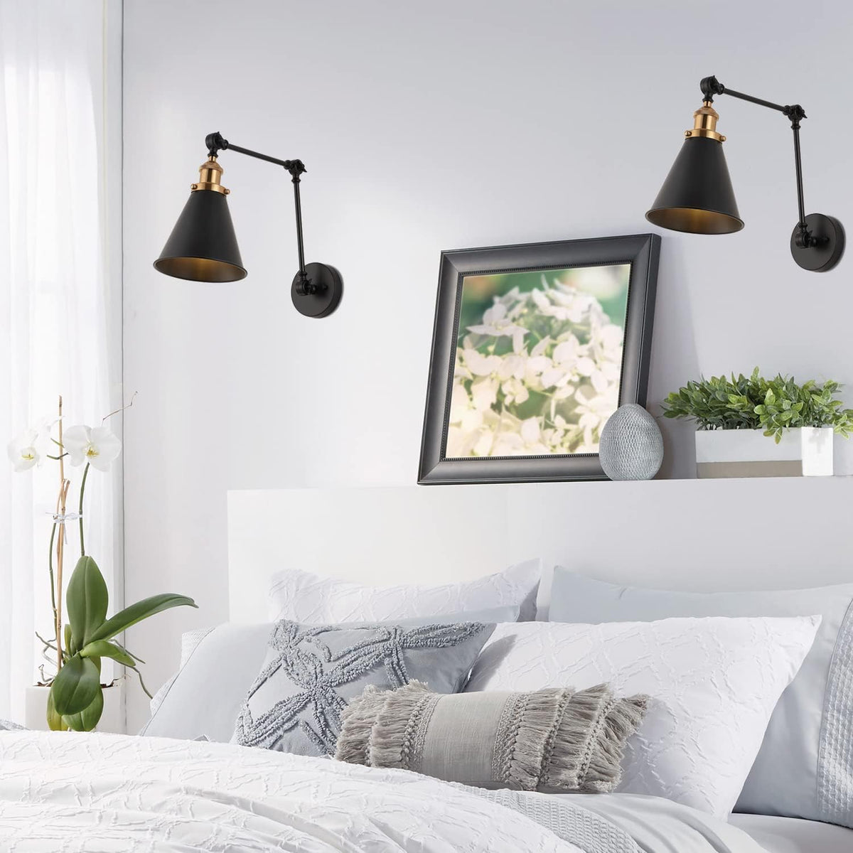 JONATHAN Y JYL7462A-SET2 Rover 7" Farmhouse Industrial Adjustable Arm Metal LED Wall Sconce Rustic Bohemian 2700K 4W Bulb for Entryway Lobby Kitchen Bathroom Bedroom Hallway, Black (Set of 2)