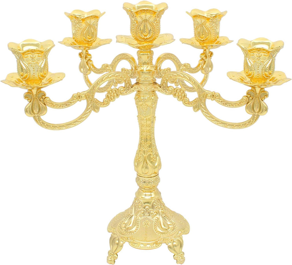 Metal Candelabra 5-Candle 10.1 Inch Tall Candle Holder Stick for Home Wedding Event and Party Festival,Gold