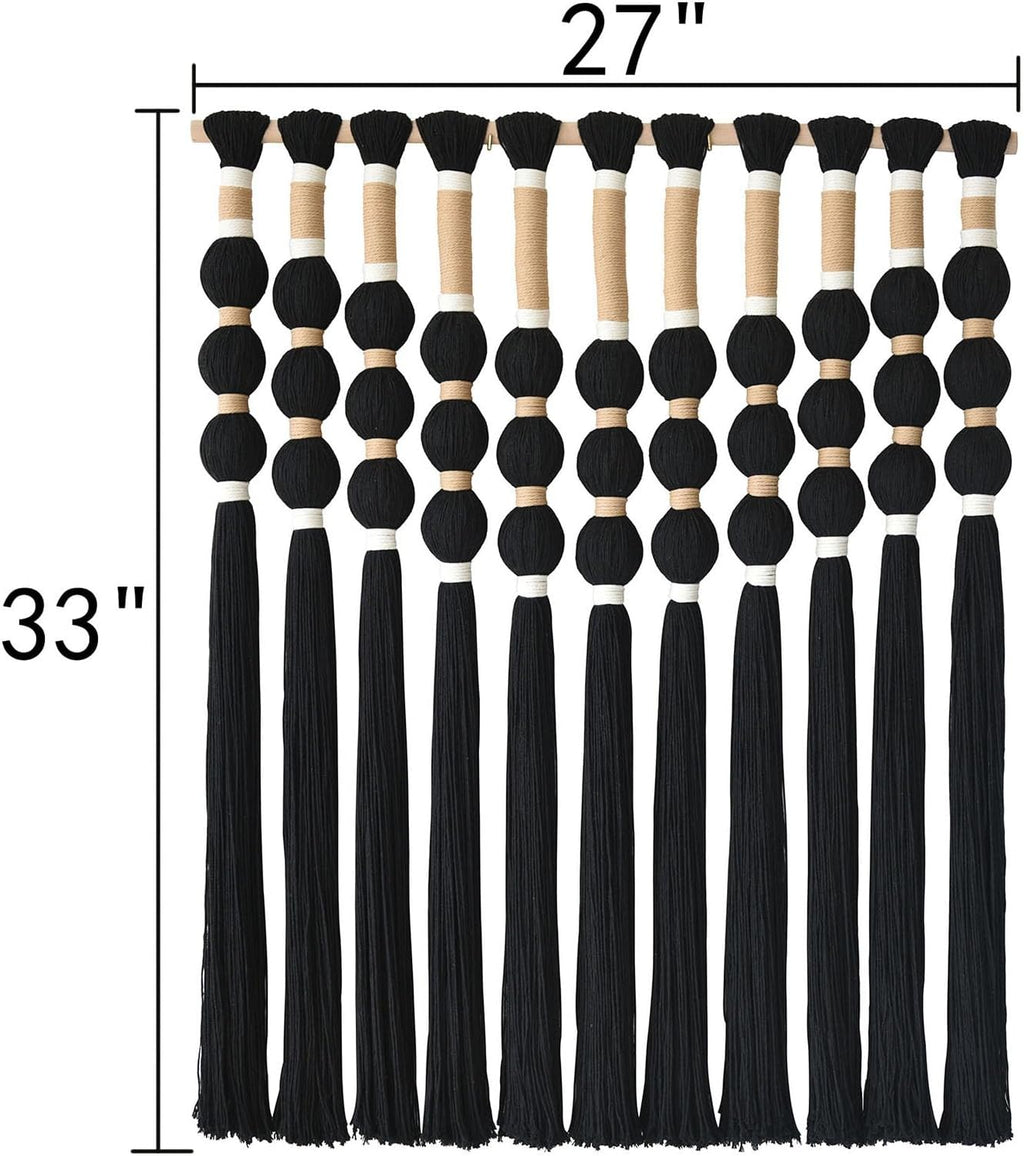 Macrame Wall Hanging Boho Wall Decor Black Fiber Yarn Wall Art Handmade Cotton Spherical Knot for Living Room Bedroom Nursery Office Home Decor27" W x 33" L
