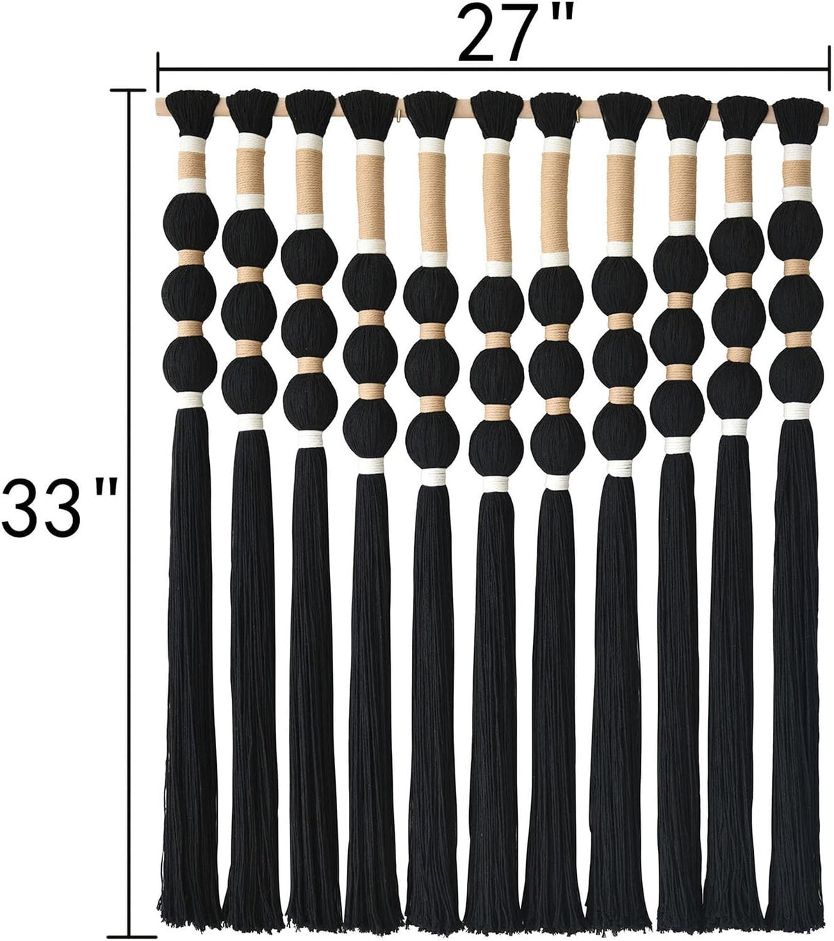Macrame Wall Hanging Boho Wall Decor Black Fiber Yarn Wall Art Handmade Cotton Spherical Knot for Living Room Bedroom Nursery Office Home Decor27" W x 33" L