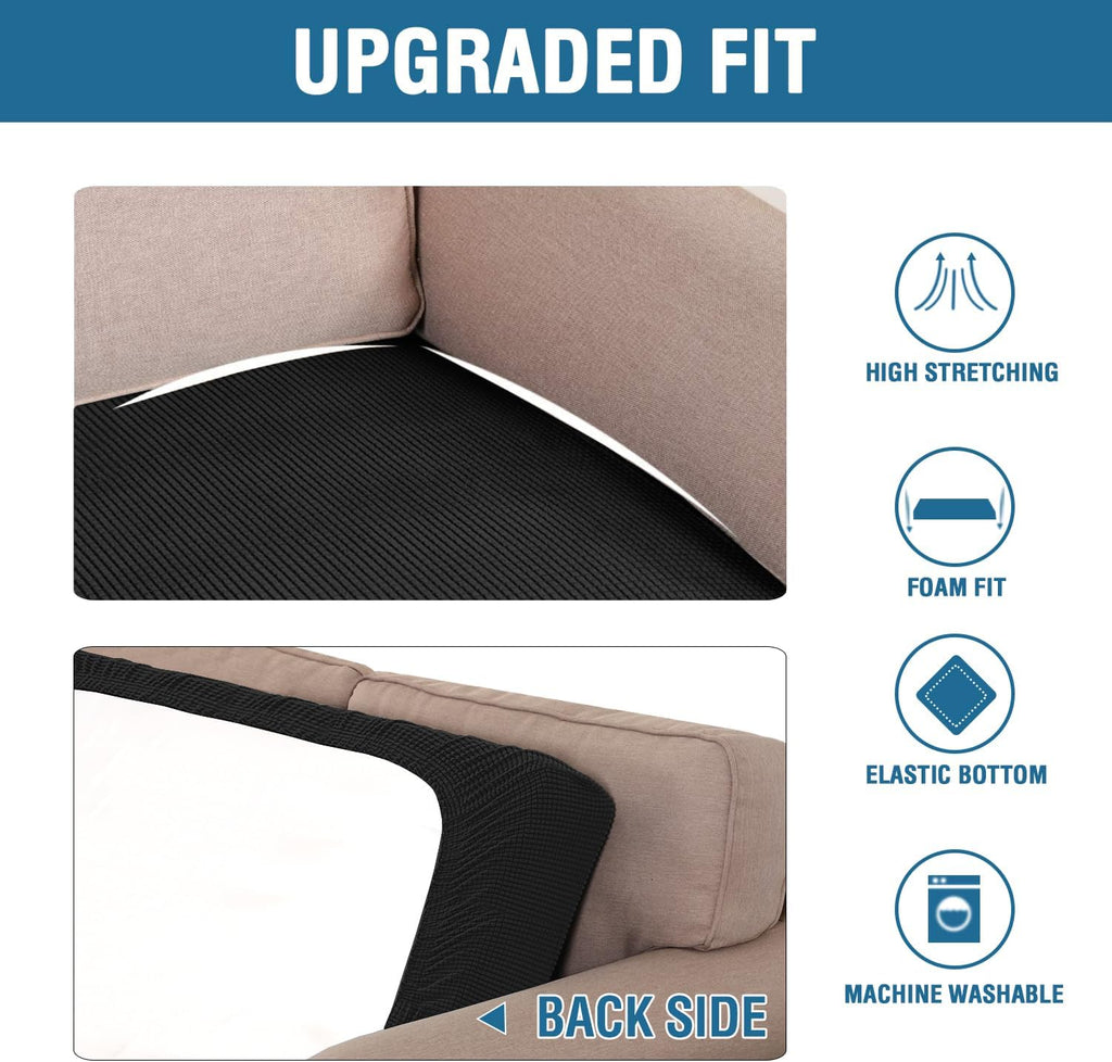 H.VERSAILTEX Super Stretch Individual Seat Cushion Covers Sofa Covers Couch Cushion Covers Slipcover Sets Thick Jacquard Textured Twill Fabric (1 Piece Loveseat Cushion Cover, Black)