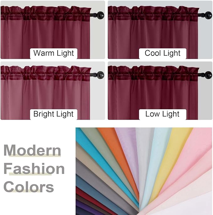 Burgundy Valances for Windows, Burgundy Sheer Curtains 14 Inch Length 2 Pack - Image 6