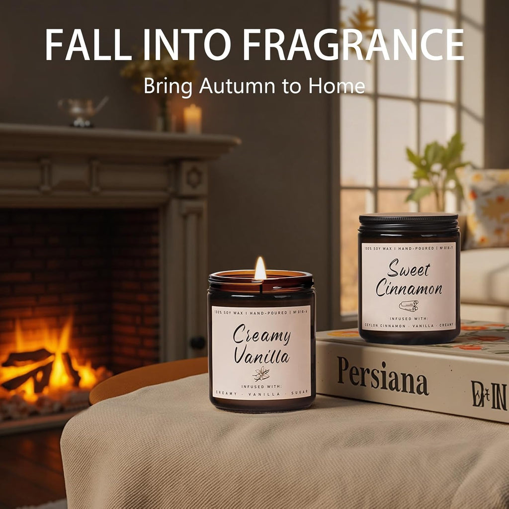 Auelife Fall Candle, Creamy Vanilla Scented Candle for Home - Fall Soy Wax Candles - Autumn Aromatheraphy Candles Gifts Set for Women & Men, Holiday, Thanksgiving Decor, 7oz