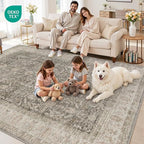 6x9 Area Rugs Living Room: Bedroom Washable Carpet Warm Taupe | Large Vintage - Image 8