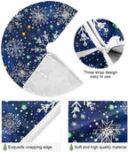 Christmas Tree Skirt, 36 Inch White Snowflakes Blue Background Xmas Tree Skirt for Christmas New Year Party Decorations Christmas Tree Mat