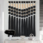 Macrame Wall Hanging Boho Wall Decor Black Fiber Yarn Wall Art Handmade Cotton Spherical Knot for Living Room Bedroom Nursery Office Home Decor27" W x 33" L