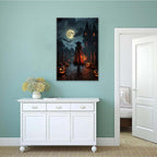 JFHCQJPK Halloween theme poster moonlit autumn night witch vintage poster art print dark college style gothic painting canvas wall decoration bedroom living room ideal gift12x16in Frameless