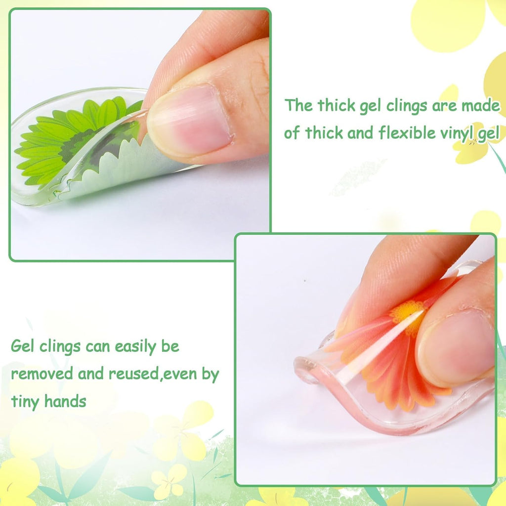 20PCS Spring Grow Flowers Thick Gel Cling Sunflowers Window Gel Cling Decals Sticker Flower Window Decoration for Kids Toddlers Home Airplane Classroom Nursery Spring Party Supplies Removable Reusable