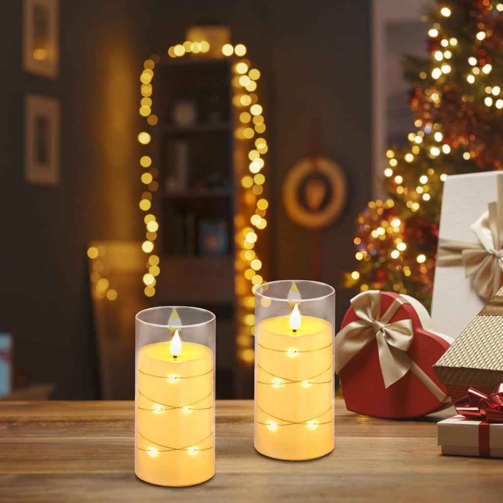 Aignis Flickering Flameless Candles Battery Operated Candles LED Candles with Remote Timer for Home/Wedding/Birthday/Holiday Decor ，Ivory White 3D Flame Set of 2 (D3 xH6 6")