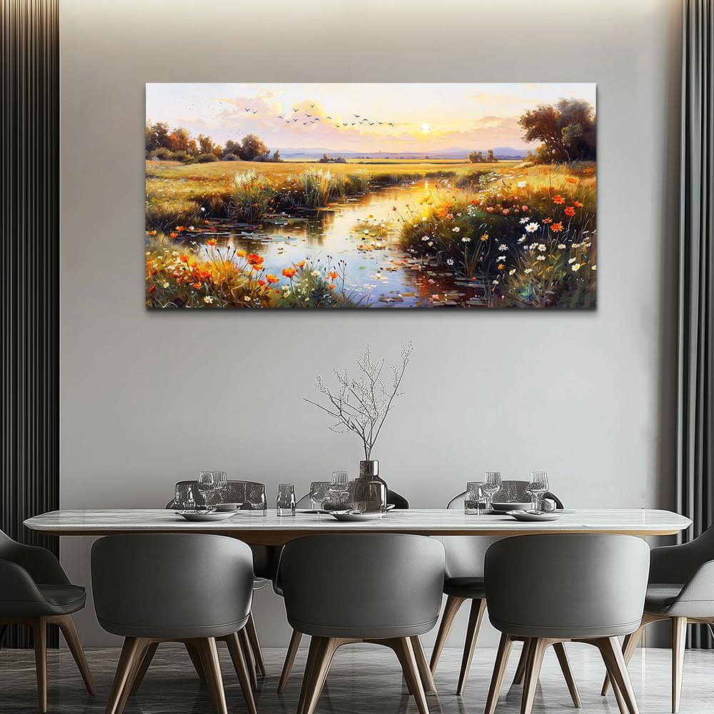 ZUITINGHUA Large Wall Decor For Living Room Canvas Wall Art For Office Modern Wall Decorations For Bedroom Rivers Landscape Painting Farmhouse Pictures Artwork Room Home Decor 24x48 In