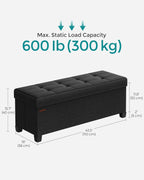 SONGMICS Storage Ottoman Bench, Foldable Foot Rest with Legs, 15 x 43 x 15.7 Inches, End of Bed Bench, Storage Chest, Load up to 660 lb, for Living Room, Bedroom, Entryway, Ink Black ULSF018B01