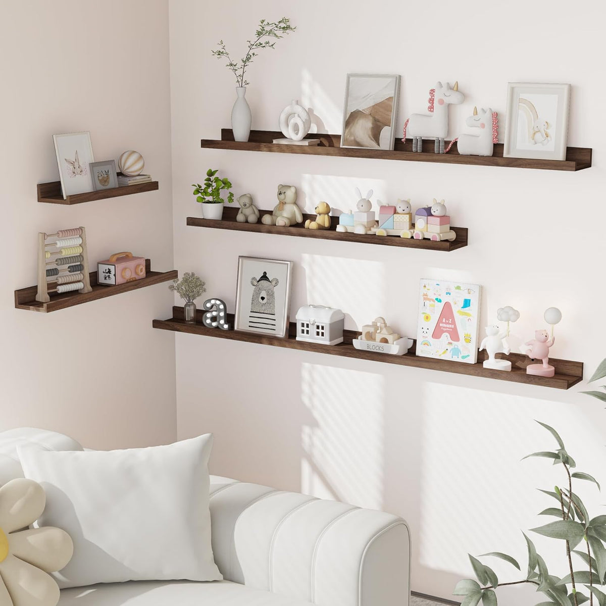 Heimlove Picture Ledge Shelf, Floating Shelves Set of 2, 36 Inches Picture Shelf for Wall with Ledge, Kids Bookshelf Wall Mounted for Living Room Bedroom Decor Books Photo Frames - Walnut