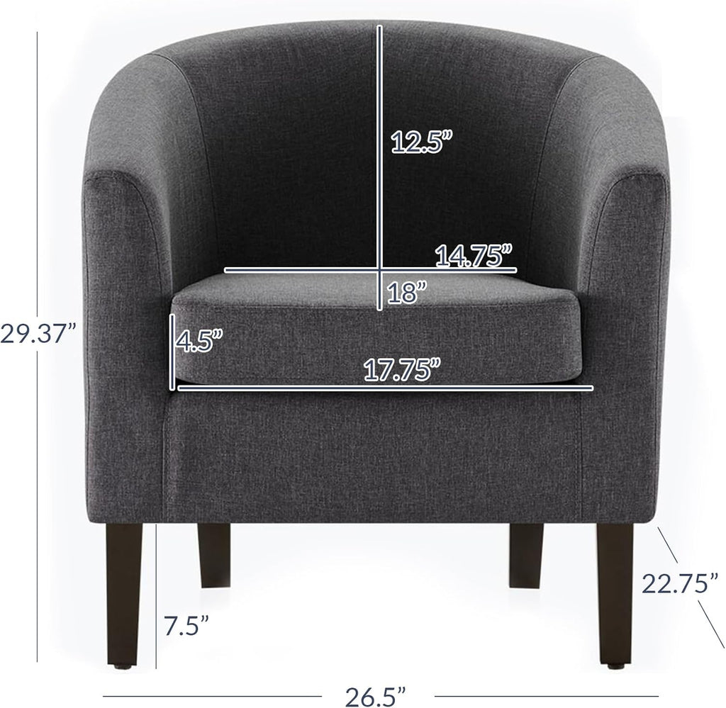 BELLEZE Living Room Chairs Set of 2, Linen Round Accent Barrel Chairs, Club Tub Sofa Chairs for Bedroom, Corner Chairs with Flared Legs and Cozy Soft Padding - Highland (Gray)