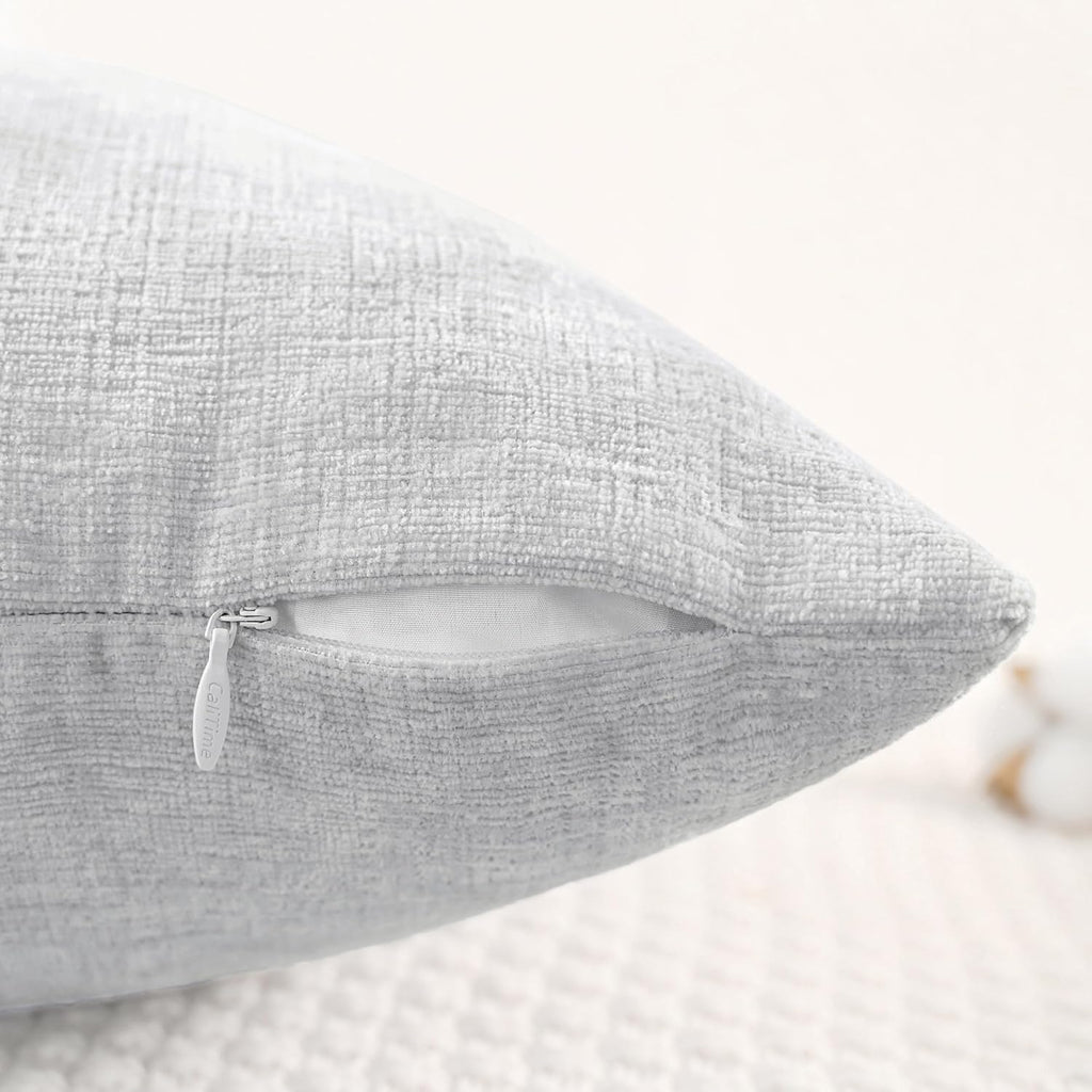 CaliTime Throw Pillow Covers Decorative 26 X 26 Inches Pack of 2 Cozy Chenille Cushion Cases for Couch Sofa Bed Living Room Home Moonbeam Gray