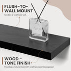 24 Inch Floating Shelves, 8 Inch Deep Floating Shelves for Wall, Hanging Shelf with Invisible Brackets, Deep Shelves for Bathroom, Bedroom, Living Room, Black, Set of 2