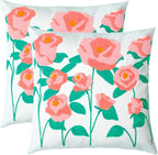 Embroidered Decorative Throw Pillow Cover, 18"x18" Set of 2, Farmhouse Pillowcase Pink Rose Knit Pattern Cotton Canvas Cushion Case Square Floral Pillow Case for Sofa Couch Bed Living Room…