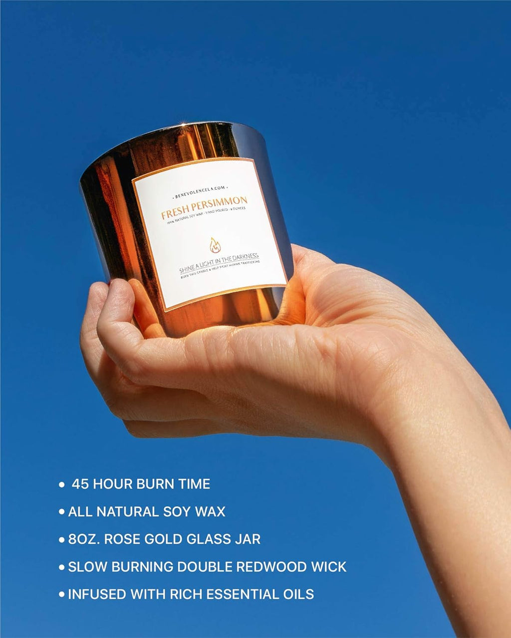 Benevolence LA Fresh Persimmon Wood Wick Candles | Soy Scented Candles for Home | Gifts for Women and Men | Home Fragrance | Aromatherapy | Shelf Decor, Bathroom Freshener | 8oz, 45 Hour Burn